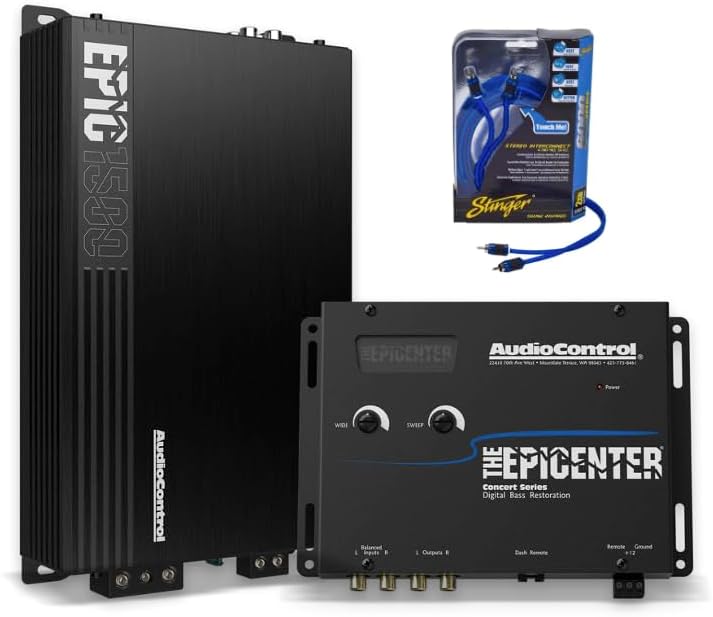 AudioControl EPICENTER Bass Bundle - EPICENTER Bass Restoration Processor (Black) + EPIC1500 Monoblock 1500W Car Audio Subwoofer Amplifier + Stinger 2-Channel 3 FT 6000 Series RCA Interconnect Cable