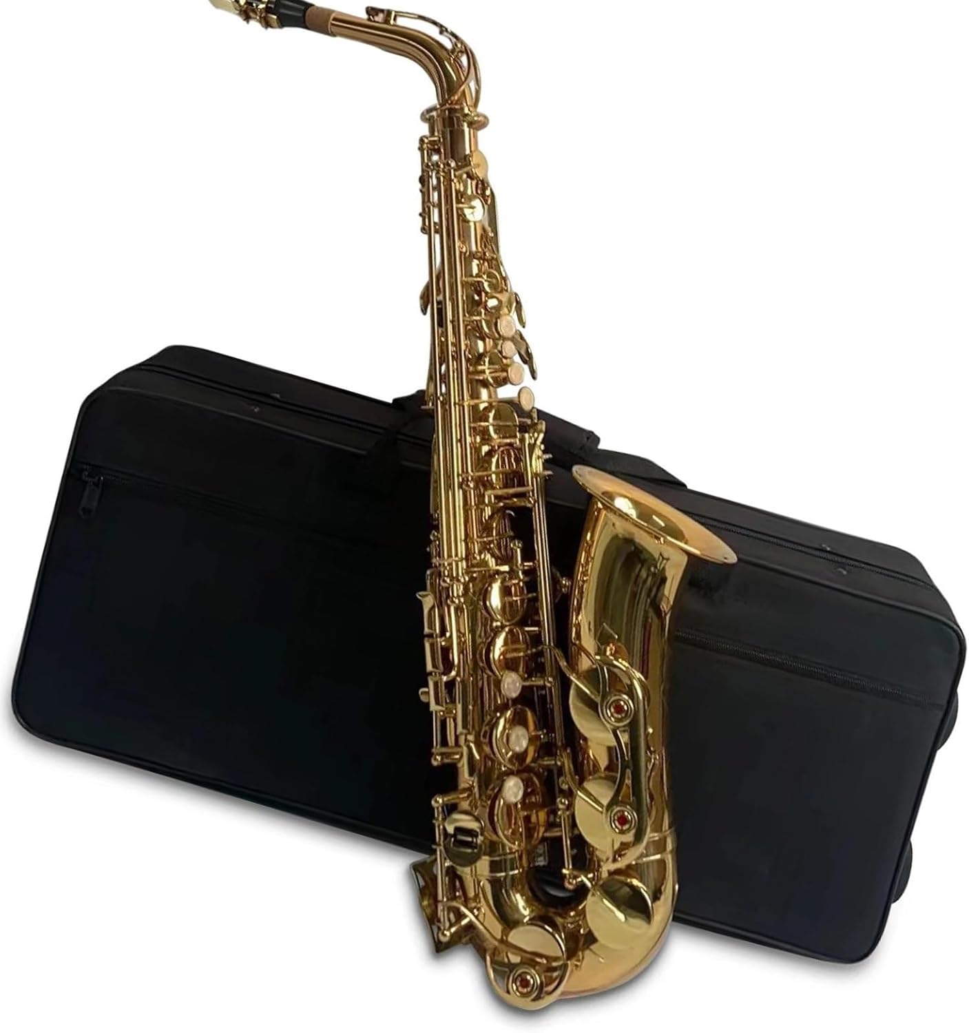 Golden Eb Alto Saxophone Sax Brass Body White Keys Woodwind Instrument With Carry Case Set