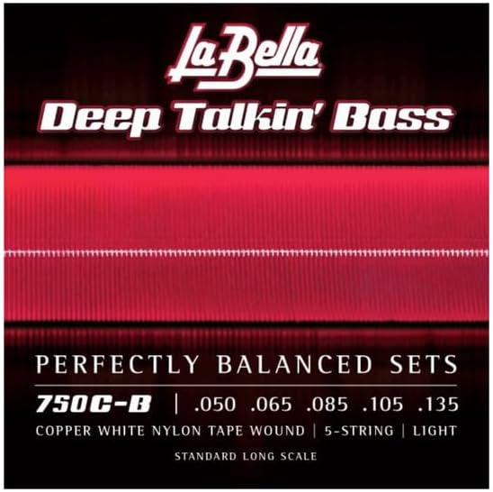 La Bella 750C-B Copper White Nylon Tape Wound 5- Strings Light Standard Long Scale 50-135