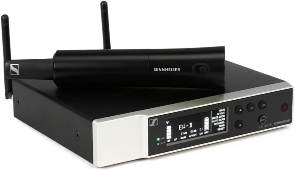 Sennheiser Wireless Handheld Base System Bundle with 4 AA Batteries & Cloth EW-D SKM-S (R4-9) Digital Wireless System with Handheld Transmitter, Receiver, Rack Kit & Accessories (552-608MHz)