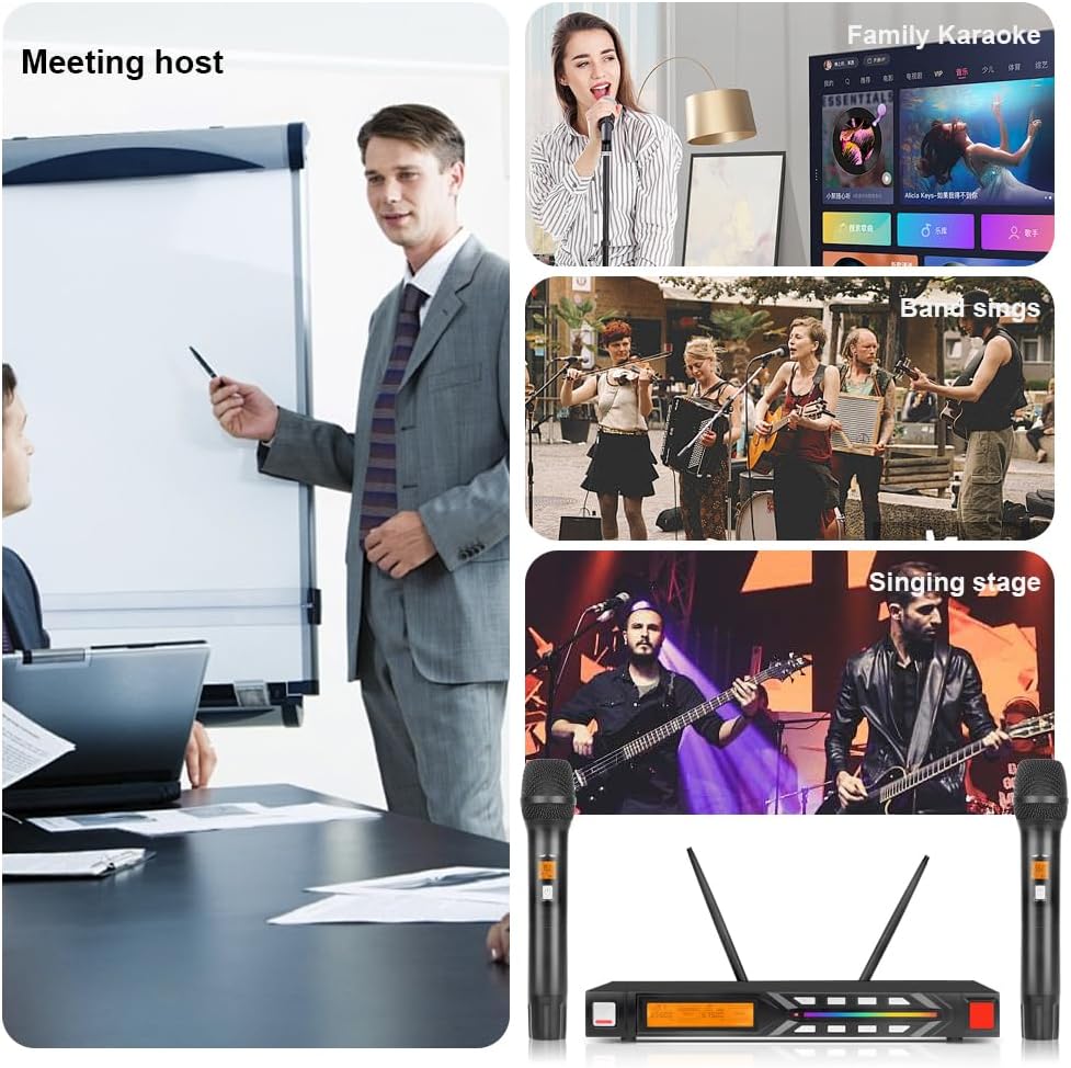 NG-99 Wireless Microphone System with Two Metal Microphones,UHF Handheld Wireless Moving Coil Gradient Colored Microphone for Home Karaoke, Conference, Party, Church, DJ, Wedding