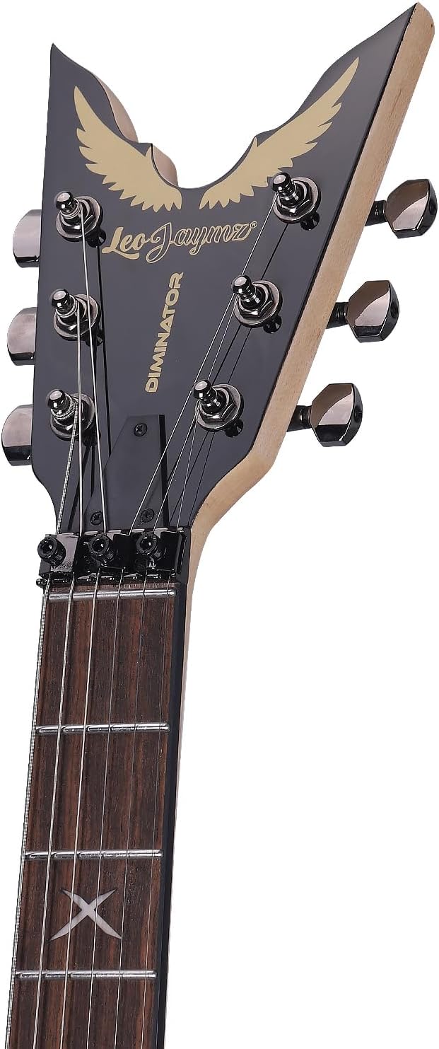 Leo Jaymz Diminator 6-String Electric Guitar, Bone Nut, 24 Fret, Mahogany Body with Roasted Maple Neck, Rose Wood Fretboard, Alnico V Pickups, Double Way Tremolo System With Locking Nut(Black-Red)