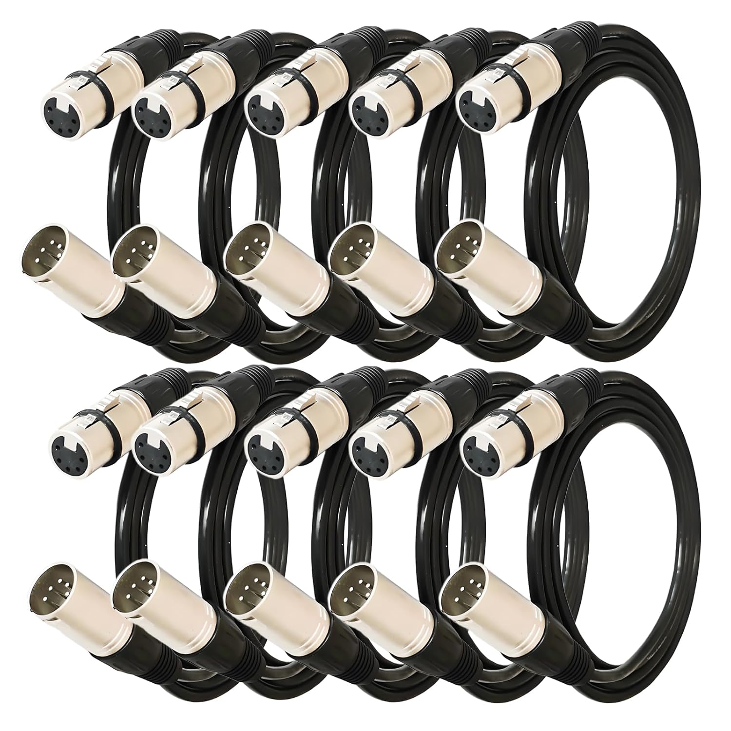 10 Packs 5 Pin XLR Connector, XLR Microphone Cable, Balanced Male to Female Connections for Microphone and Audio Interface (2 Meter/6.5Ft)