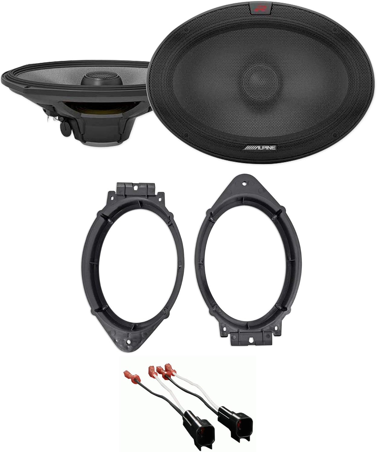Alpine Pair R-S69.2 300 Watt 6x9 Car 2-Way Speakers Bundle with METRA 72-5600 Speaker Wire Harness Connector & METRA 82-3004 6x9 Speaker Adapter Compatible with 2014-Up Chevy/GM Vehicles (3 Item)
