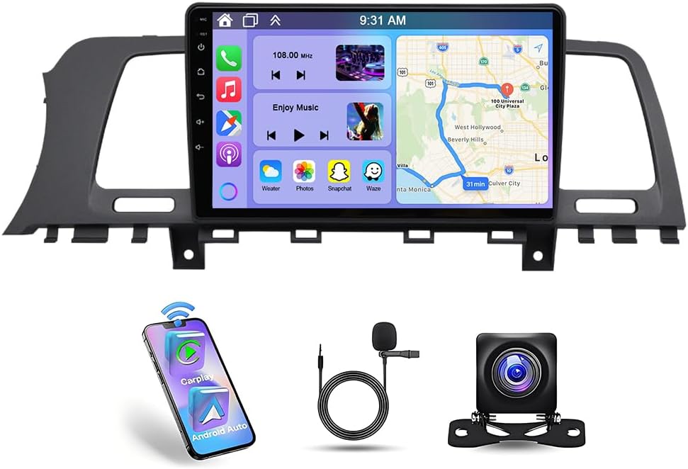 4G+64G Car Stereo for Nissan Murano Z51 2008-2014 w/Wireless Carplay & Android Auto, 9 Inch IPS Touch Screen Android 13 Double Din Car Audio Receiver GPS Navigation Bluetooth SWC BT Backup Camera Mic