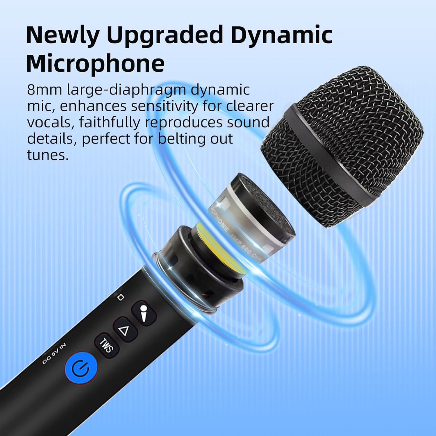 YF78 Wireless Bluetooth Microphone, 20W High Power, DSP Chip for Clear Sound, 5 Voice-Changing Modes, Dual Mic Connectivity for Duet Singing, One-Click Vocal Reduction for Karaoke, Compact Loud Design