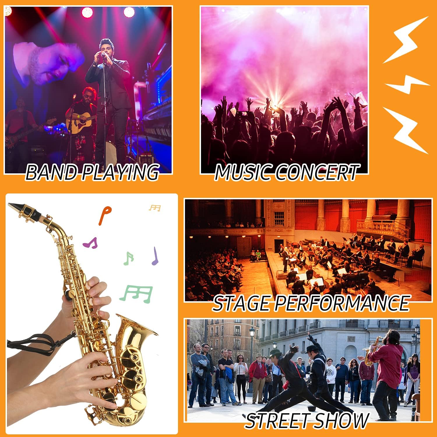 Bb Soprano Saxophone Gold Lacquer Brass Sax with Instrument Case Mouthpiece Neck Strap Cleaning Cloth Brush for Musicians Beginners