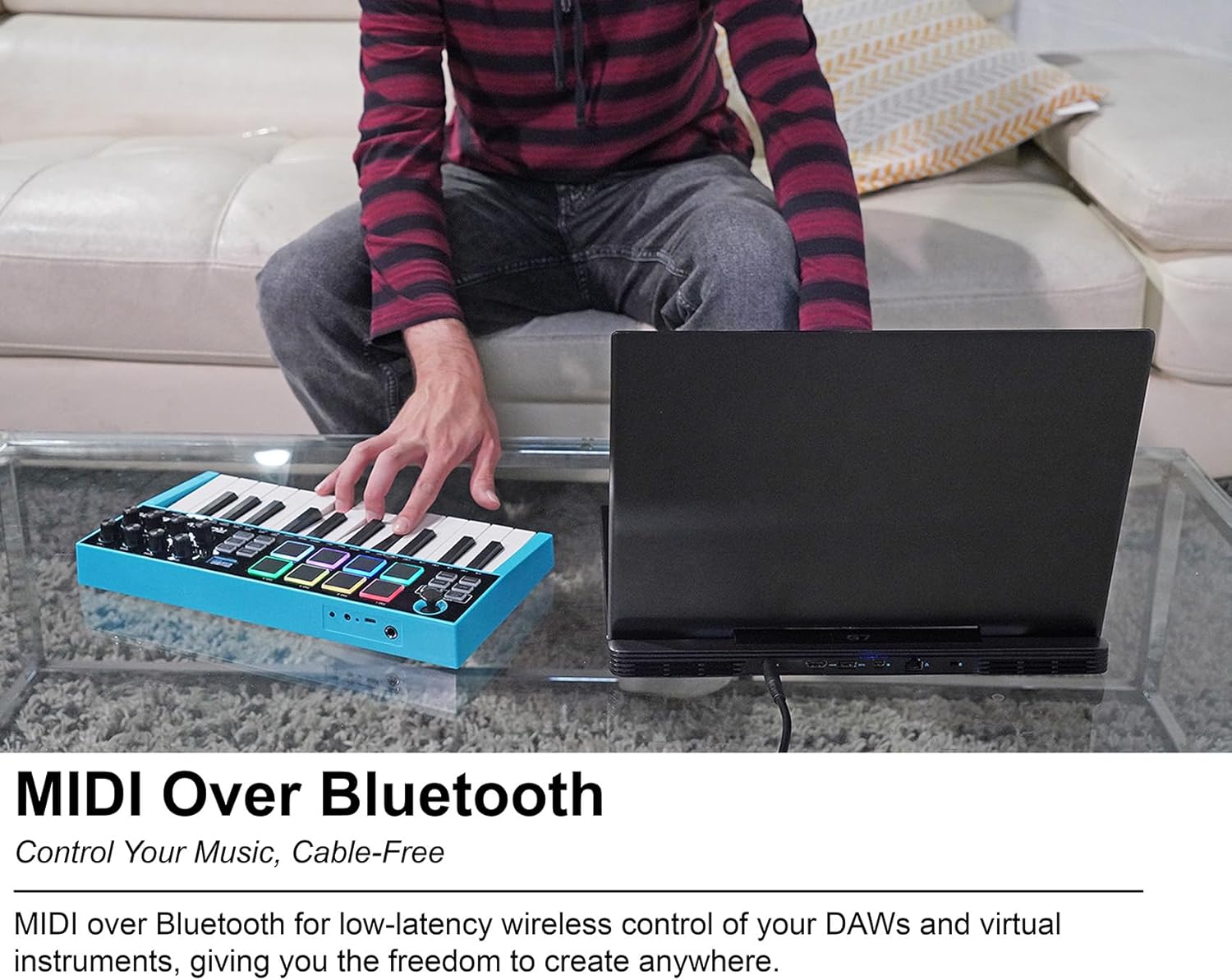 Audisavings Bundle: Rockville M25 25 Key USB Wireless MIDI Keyboard Controller With Bluetooth+8 Pads Bundle With Rockville PRO-M50 Studio Headphones w/Detachable Coil Cable, Case (2 Items)