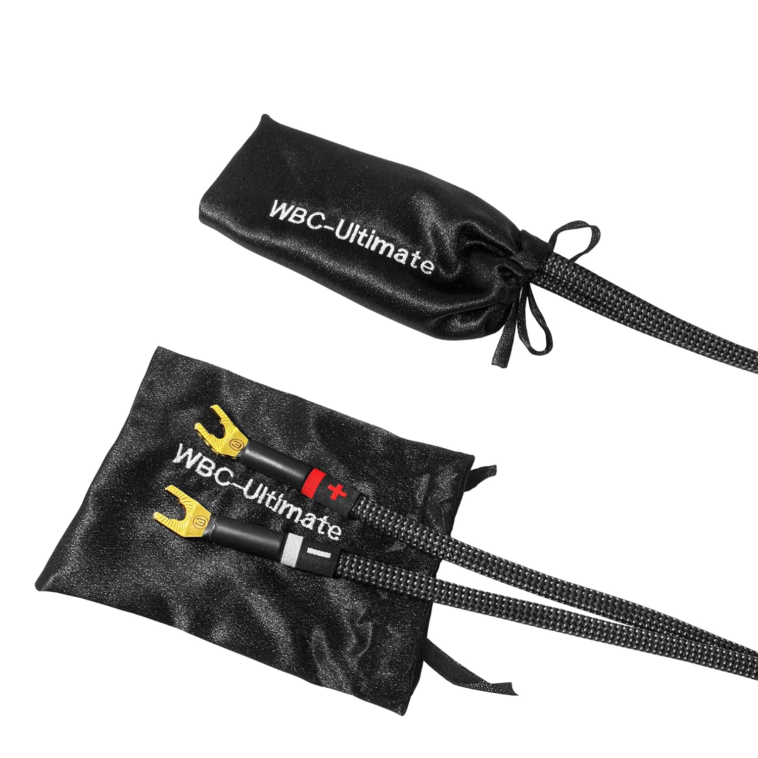 WORLDS BEST CABLES 3 Foot Ultimate - 12 AWG - Ultra-Pure OFC - Premium Audiophile HiFi Speaker Cable Pair with Eminence Gold Banana (x2) & Spade (x2) Plugs & Carbon Tweed Jacket