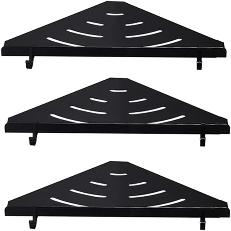 Shower Caddie Corner Shower Shelf Wall Mount Shower Rack with Hook Black No Drilling Adhesive Space Aluminum for Bathroom