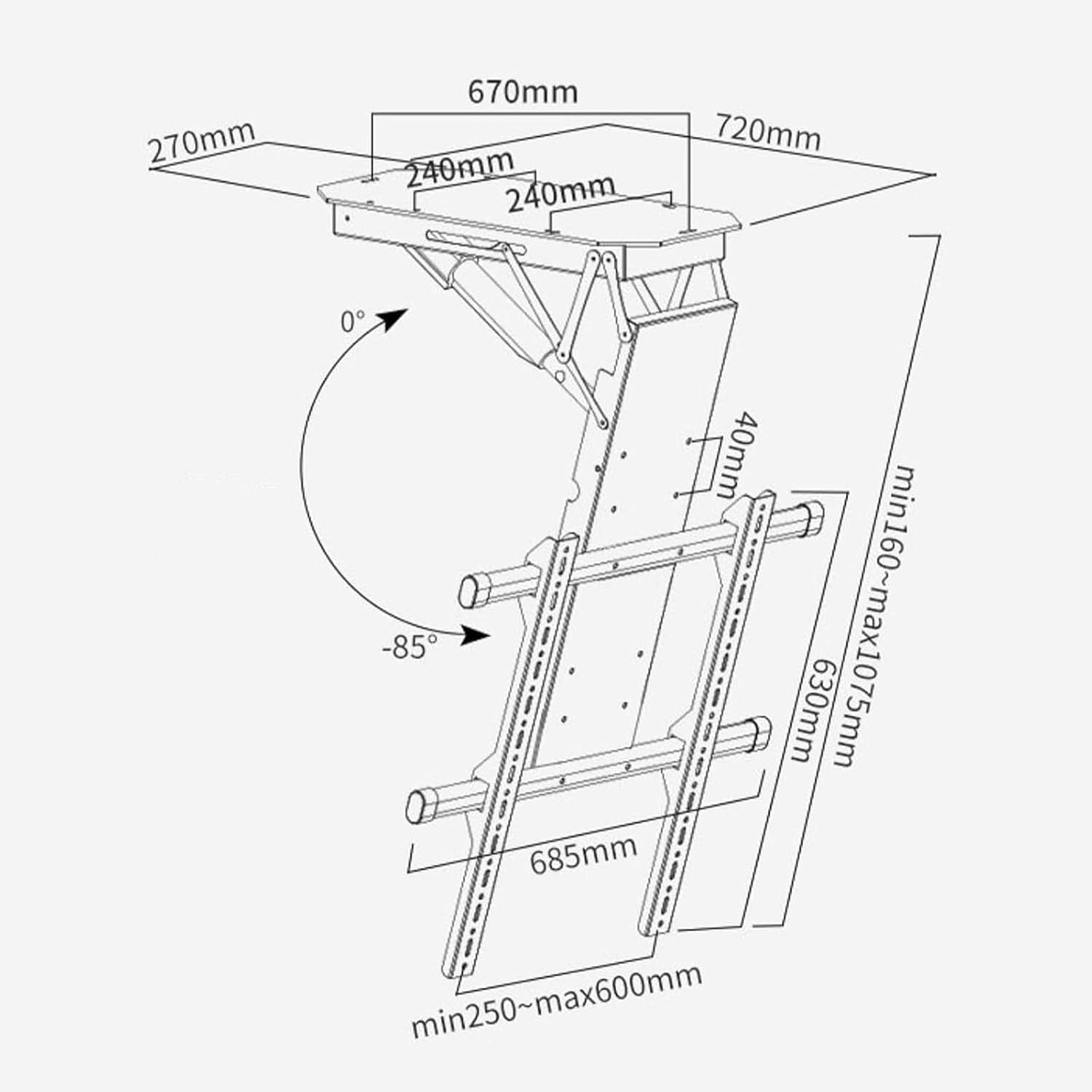 Steel Electric TV Wall Mount for 50 to 90 Inch LCD LED Plasma Screen, Above Fireplace Height Adjustable Motorized TV Pull Down Mantel Bracket
