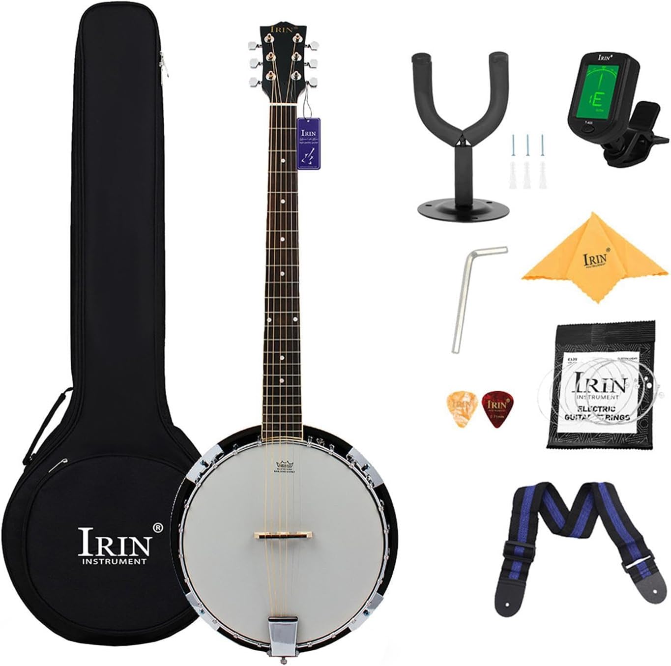 6 String Banjo Instrument with Carry Bag Educational Banjo Beginner Kit Stringed Musical Instrument for Stage Practice