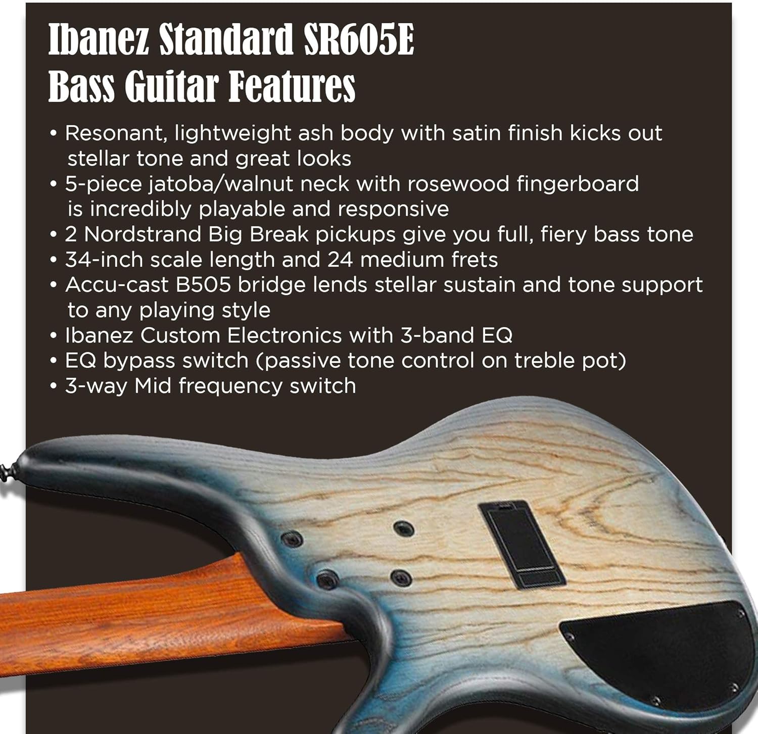 Ibanez SR Standard 5 String Electric Bass - Cosmic Blue Starburst Flat