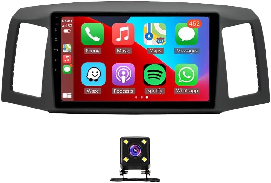 2G+64G Android Double Din Car Stereo for Jeep Grand Cherokee 2004-2007 Back Camera, with Wireless CarPlay/Android Auto WiFi/USB/BT 5.1, DSP, FM/SWC, MirrorLink GPS Navigator Android 13 Radio 205