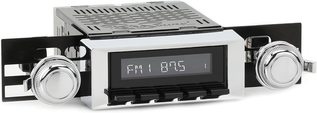 Retro Manufacturing HB-117-120-03-73 Hermosa Direct-Fit Radio for Classic Vehicle (Black Face and Buttons and Chrome Bezel)