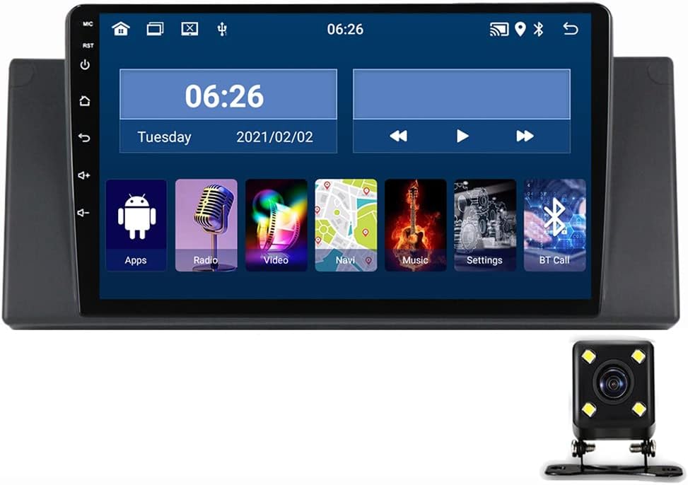Double Din Car Stereo with Bluetooth 9 Inch Touch Screen Car Stereo for BMW X5 E39 E53 1999-2006 Navigation System with Backup Camera Support SWC/4G/WIFI/Carplay/DSP/RDS Radio,1g+16g