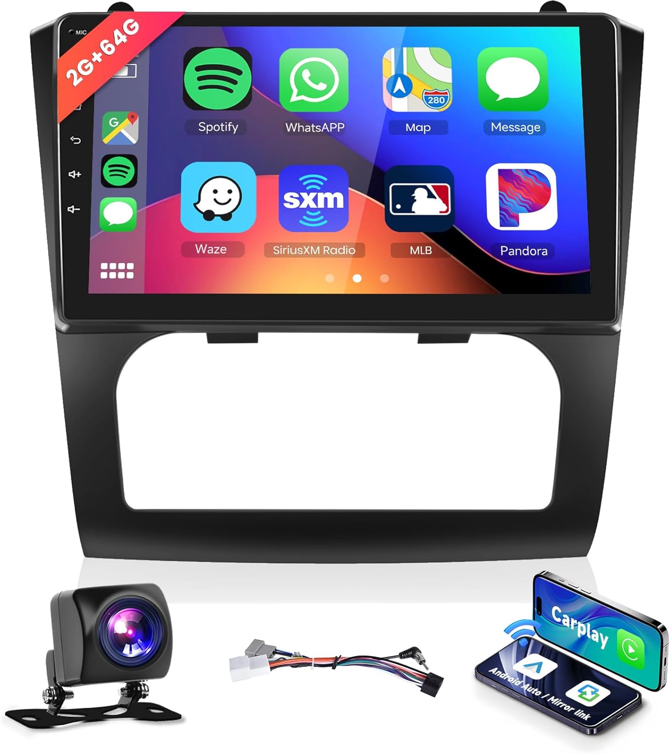 2G 64G Car Stereo Radio for Nissan Altima 2008-2012 Automatic AC wtih Wireless Carplay/9inch HD IPS Touchscreen/Wireless Android Auto/MirrorLink/GPS/WiFi/Bluetooth/HiFi /16 EQ/FM/RDS/Camera