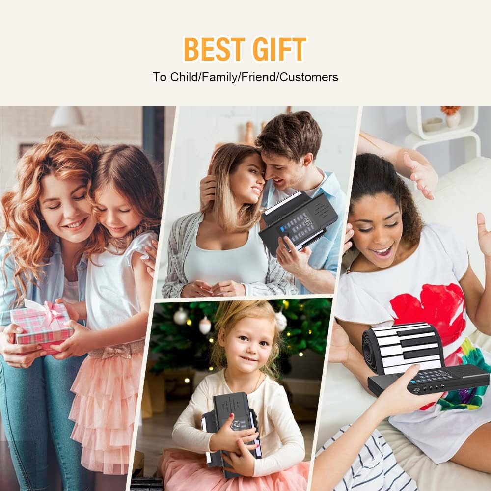 KONIX 61 Key Roll Up Piano,Upgraded Portable Rechargeable Hand Roll Piano with Silicon Flexible Keyboard, MIDI Output, Headphone Connection, 128 Rhythms,Best Gift for Beginners