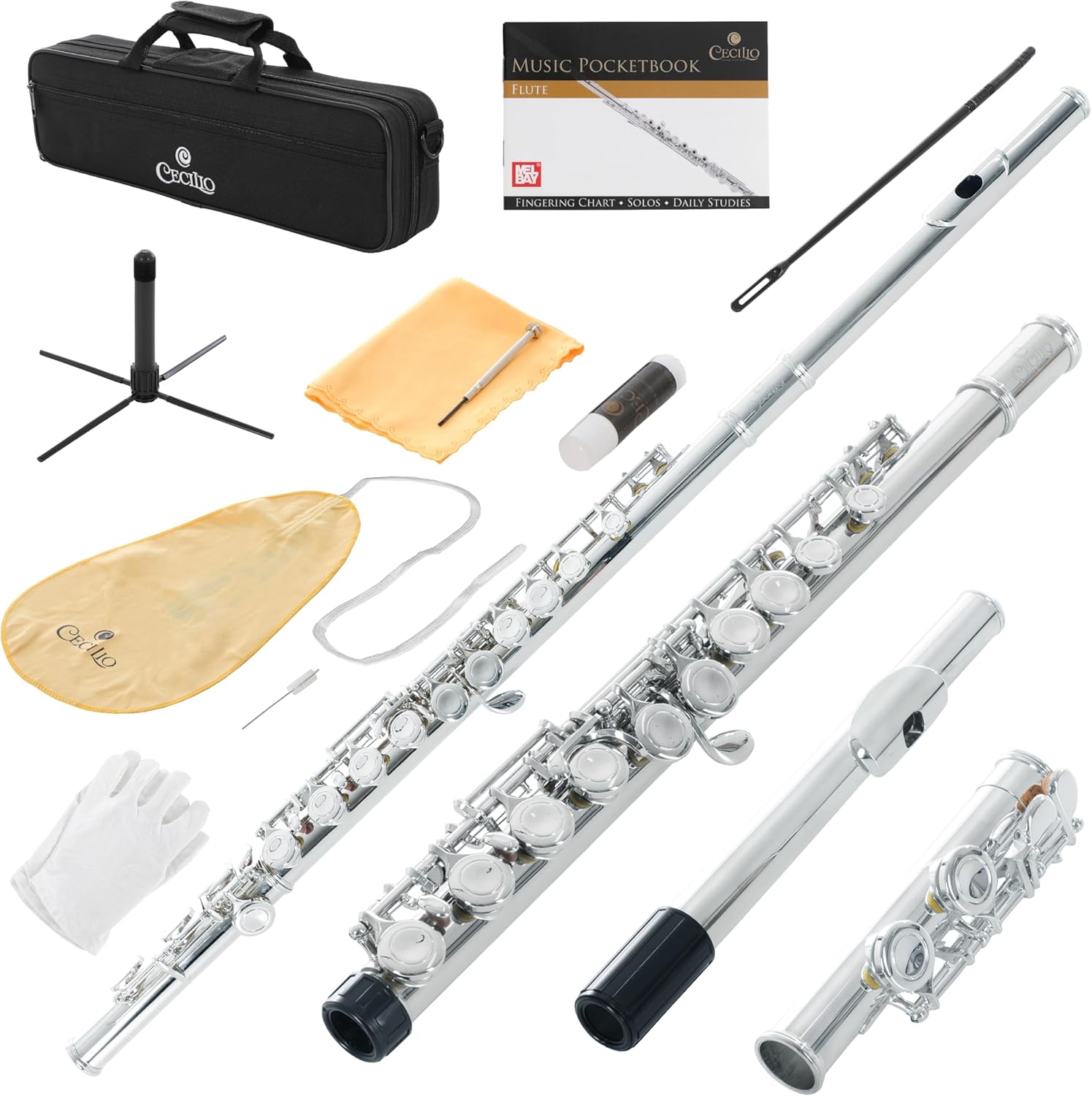 Cecilio Closed Hole C Flute - Musical Instrument, Beginner/Intermediate Flute in Band & Orchestra, Nickel