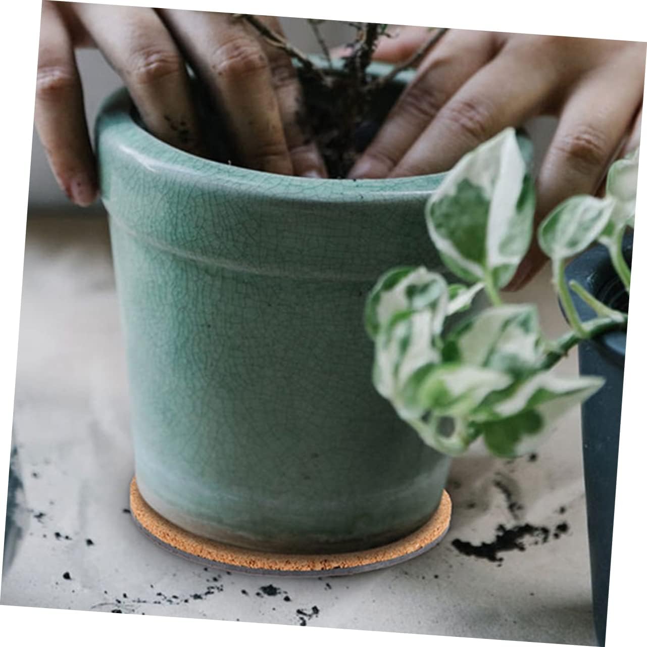 4pcs Cork Planter Mat Cork Planter Pads Flowerpot Bottom Mats DIY Cork Pads DIY Cup Pad Plant Cork Tray Gardening Cork Coaster Round Cork Mat Plant Plate Decorative Cork Coasters