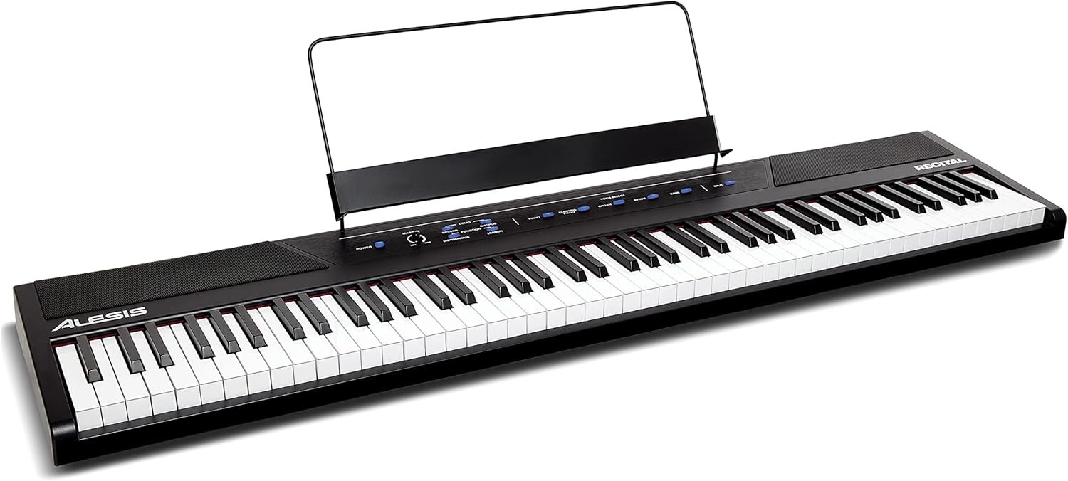 Alesis Recital | 88 Key Beginner Digital Piano/Keyboard with Full Size Semi Weighted Keys & RockJam KB100 Adjustable Padded Keyboard Bench, X-Style, Black