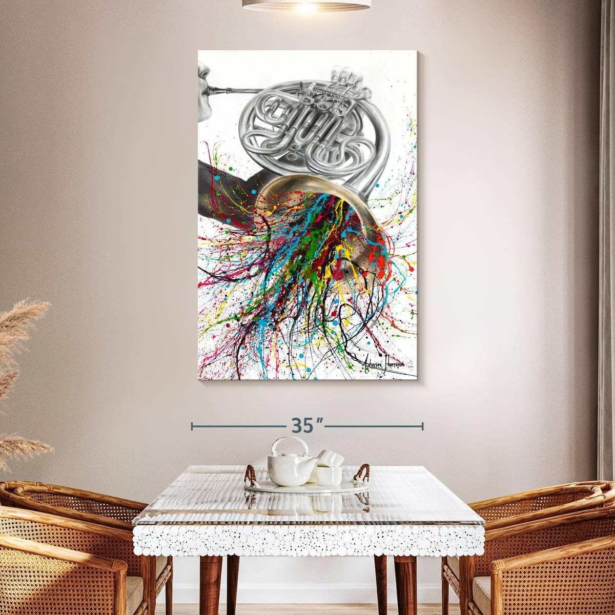 ElephantStock - The French Horn Solo Wall Art - Vertical Canvas Wall Art - Living Room Wall Decor - Painting Instrument Canvas Art - Beige And Gray Decor by Ashvin Harrison - 34