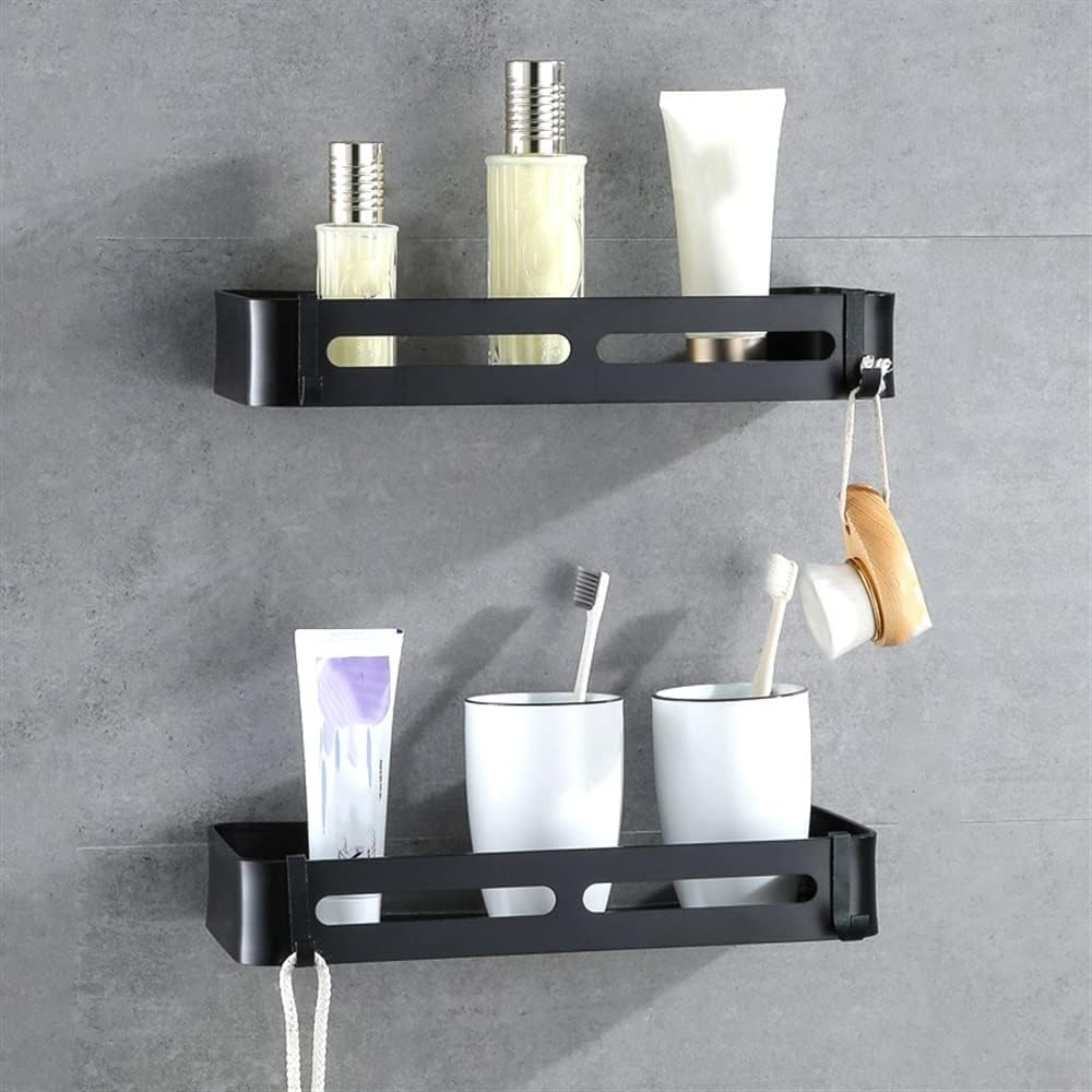 Shower Caddy Bathroom Storage Shelves, Shower Room Toiletries Organizer Rack, Wall Mount Organizer Shelf Bathroom Organizer (Color : Black, Size : 2pcs)