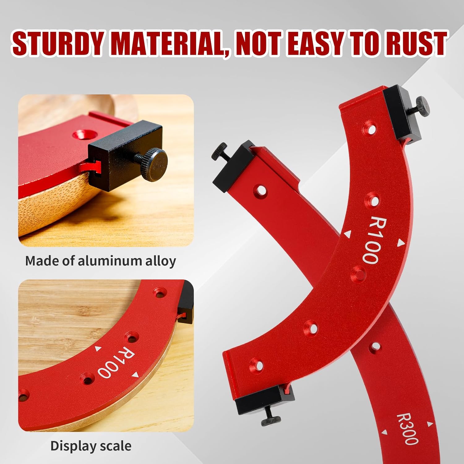 5Pcs Round Corner Radius Template Aluminum Alloy Radius Jig Router Template Arc Angle Positioning Auxiliary Tool Portable Corner Positioning Jig R100/R150/R200/R250/R300