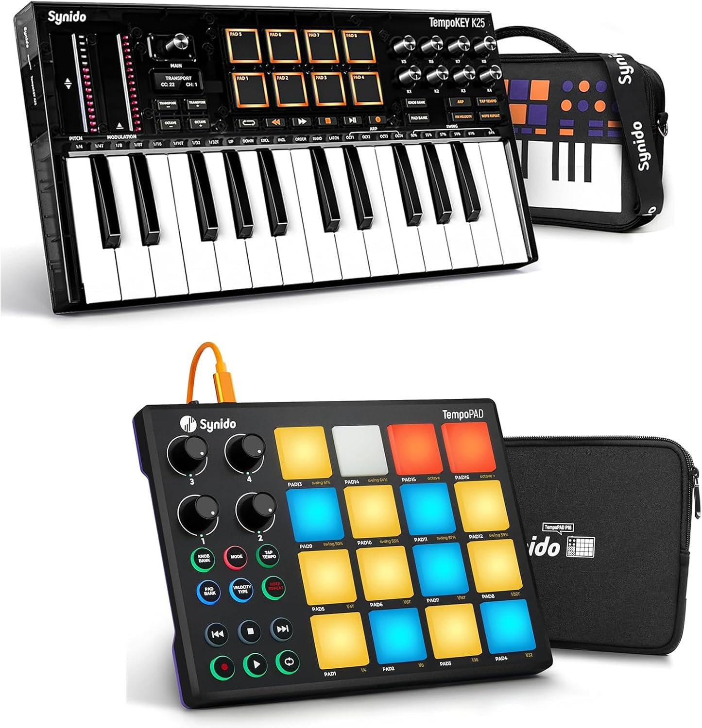 Synido TempoPAD MIDI Pad Controller Beat Maker Machine with Synido MIDI Keyboard Controller 25 Keys, Black
