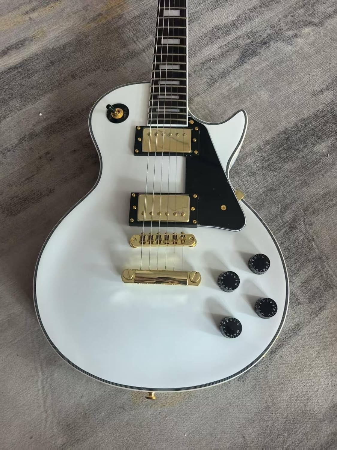 Beginner 6-String Electric Guitar Classic Single-Cutaway Body Solid Wood White Finish Gold Plated Hardware