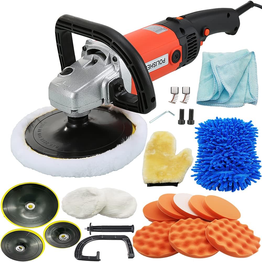 Car Buffer Polisher, 7inch 1400W Rotary Buffers and Polishers Kit 8 Variable Speeds Control with 5/6/7
