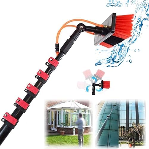 Telescopic Cleaning Pole Kit with Rotating Brush for Solar Panels and Windows, Extendable Design for High Reach and Efficient Cleaning