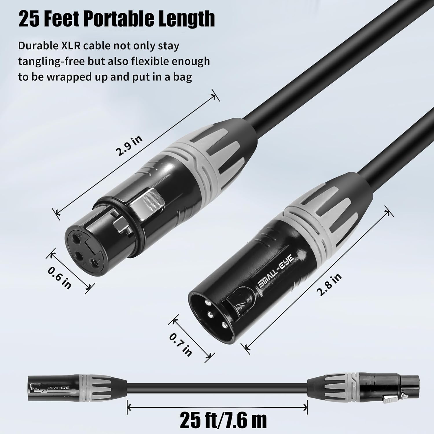 SMALL-EYE XLR Cables 25 Feet 3-Pin XLR Male to Female Microphone Cables 22 AWG (OFC) Balanced XLR Cables Set - 6 Pack