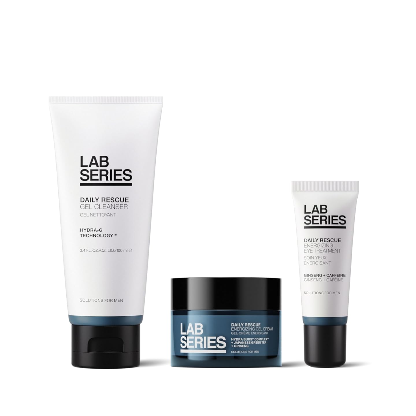 Lab Series Men's 3 Step Travel Size Friendly Daily Rescue Starter Kit Skin Care For Men – Gel Cleanser, Gel Face Moisturizer & Under Eye Cream