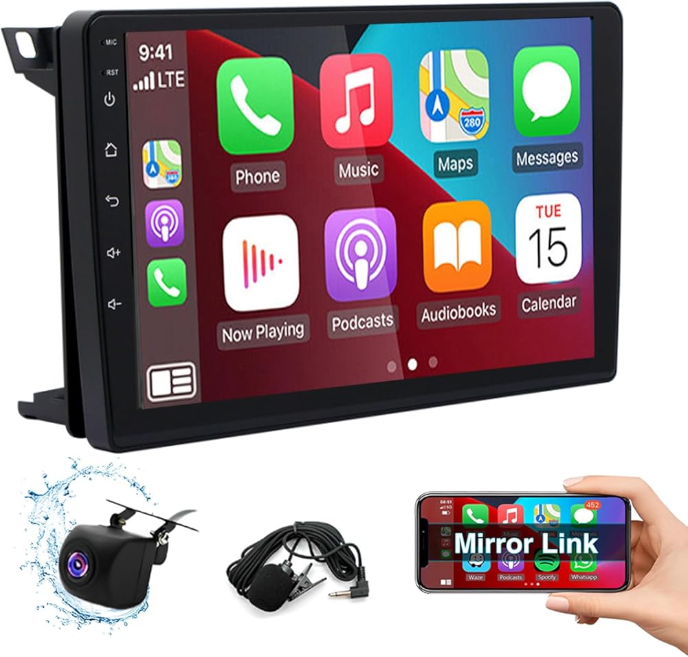 Android 13 Double Din Car Stereo Fit for SAAB 9-3 93 2007-2011,9inch Touch Screen 2G+32G Wireless CarPlay Radio with Android Auto Support GPS Navigation Mirror Link FM Backup Camera