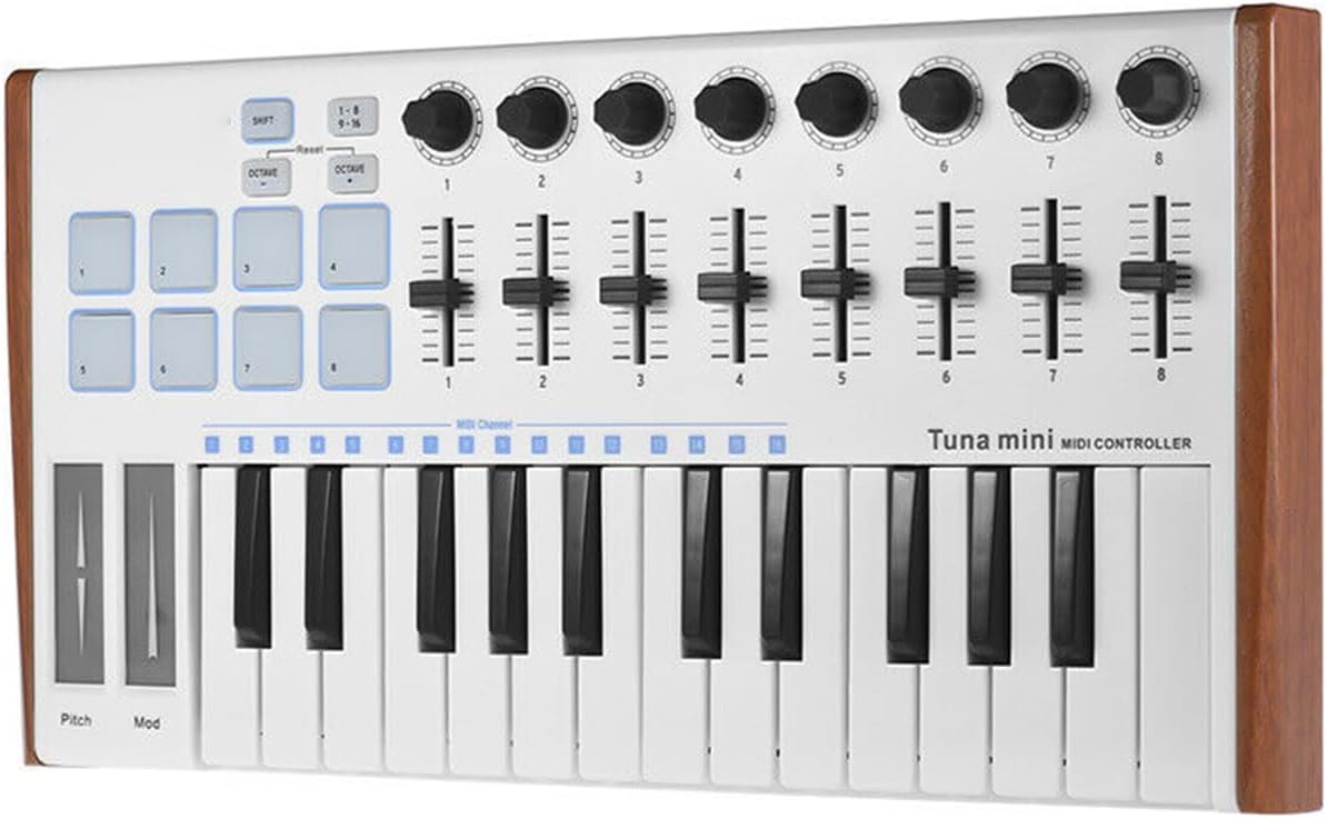 YOUTHINK 25 Key MIDI Keyboard Controller, USB Plug and Play with 8 RGB Backlit Trigger Pads, 8 Control Knobs and Sliders, for Win and Music Software