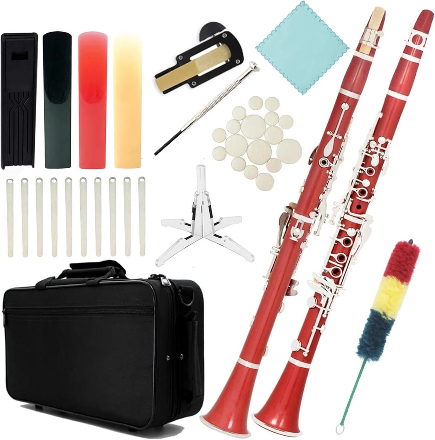 Clarinet Musical Instruments Red Bb Clarinet B Key Beginner Clarinet For School Orchestra Adult With Hard Case Kit Stand Gloves Parts(Set)