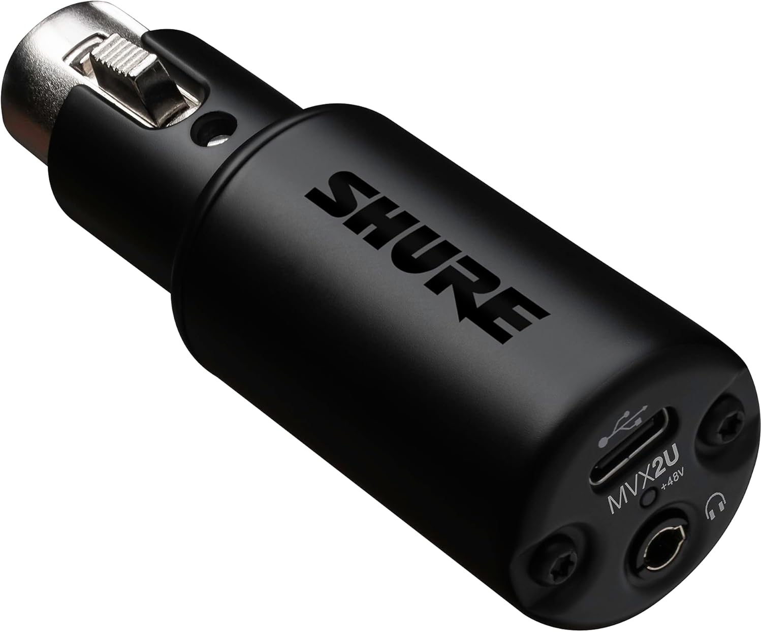 Shure MVX2U XLR-to-USB Interface with Headphone Jack, 60dB Gain, Zero-Latency Monitoring, 48V Phantom Power, ShurePlus App, USB-C Cable