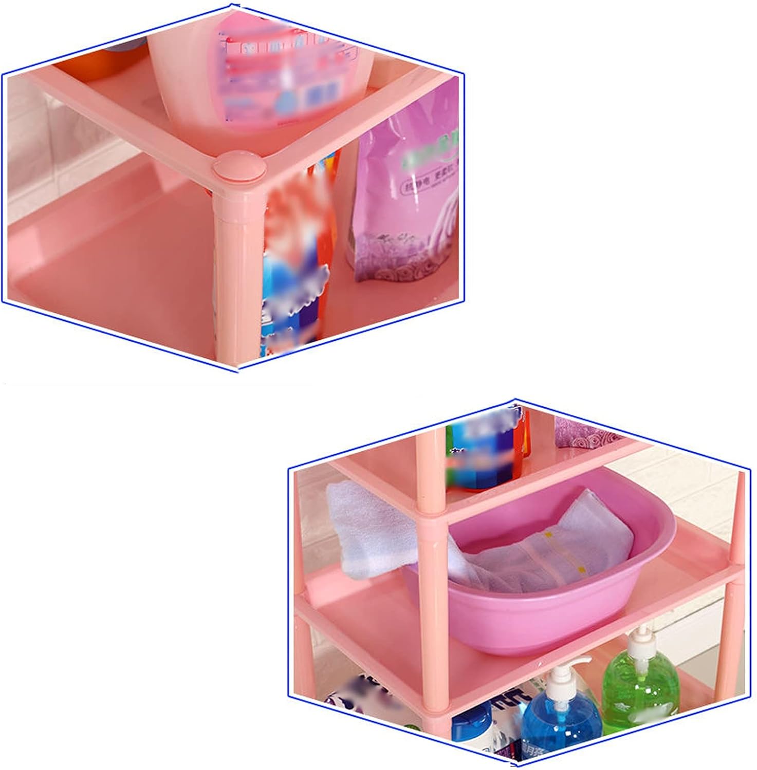 3 Tier Corner Storage Shelf Unit Organizer for Bathroom and Kitchen - Pink/White Shower Storage Rack with Out Tower for Plastic Bathroom Storage Shelves (A)