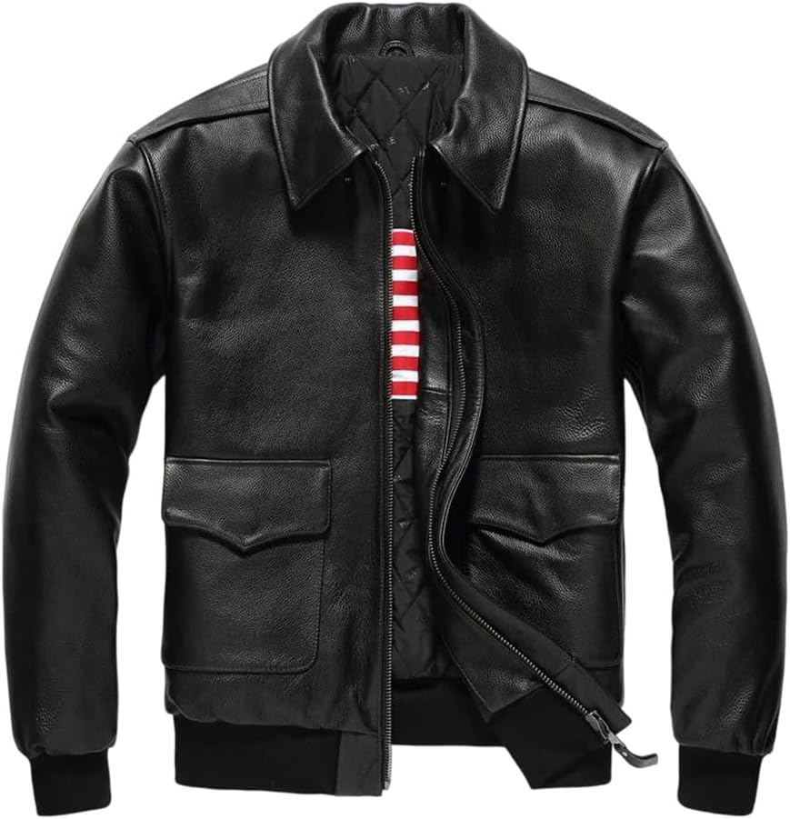 Men Military Lining Genuine Natural Thick Cowhide Warm Flight Dark Brown Winter Leather Jacket Coat