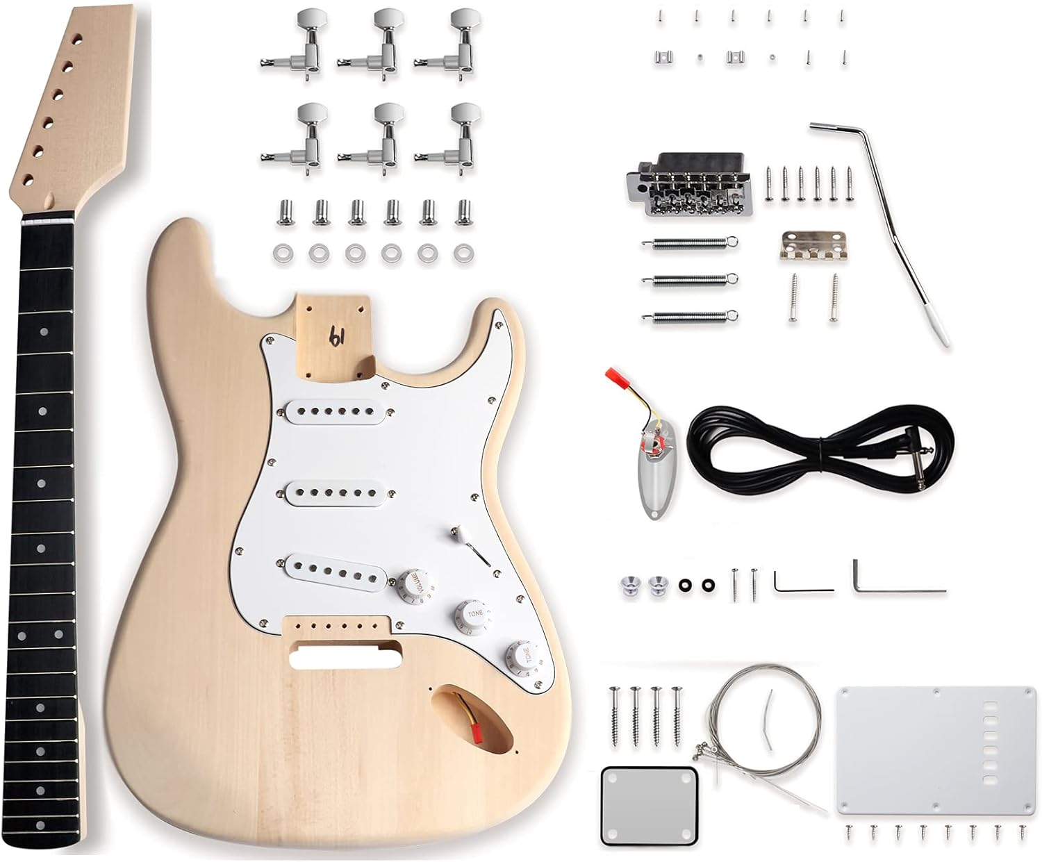 DIY Electric Guitar Kit Beginner Kits 6 String Right Handed with Basswood Body Maple Neck Poplar Laminated Fingerboard Build Your Own Guitar.