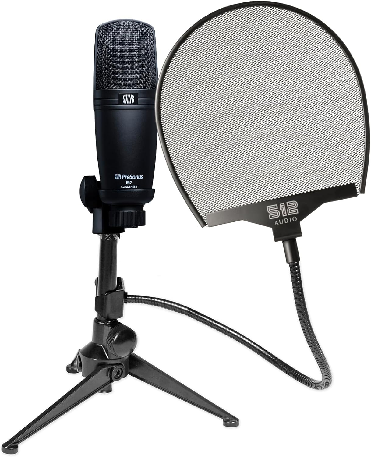Audiosavings Bundle: Presonus M7 Cardiod Studio Condenser Microphone Bundle with Rockville RDTS Studio Desktop Microphone Stand+ Rockville RockPop Double Screen Recording Mic Pop Filter (3 Items)