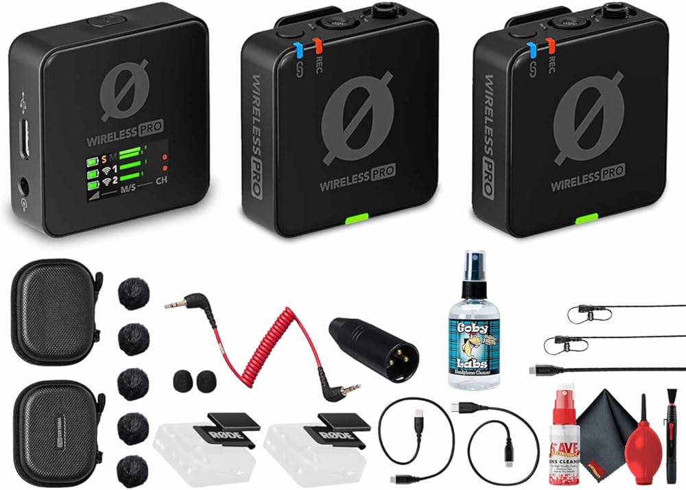 Rode Wireless PRO 2-Person Clip-On Wireless Microphone System/Recorder with Lavaliers (2.4 GHz) (WIPRO) + XLR Adapter + Headphone Cleaner + Cleaning Kit