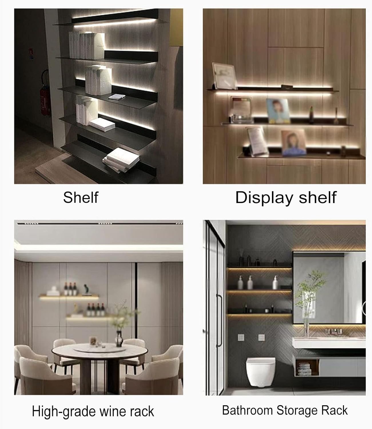 Modern Gold Aluminum Alloy Floating Wall Shelves with Double Sided Wall Mount Light Wall Storage Shelf Creative Wine Rack 60x15cm