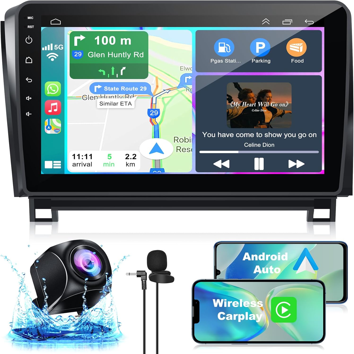 5GWiFi Upgrade Car Stereo for Toyota Tundra 2007-2013 Toyota Sequoia 2008-2018,4+64GB Touch Screen Car Radio with Wireless Carplay Android Auto Voice Control GPS Bluetoth EQ FM SWC