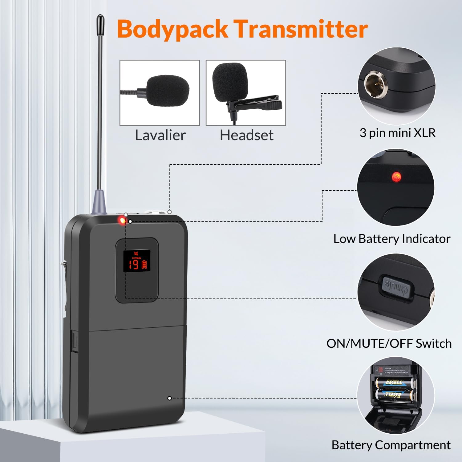 200-Channel Wireless Lavalier Microphone, Dual UHF Bodypack Cordless Lavalier Mic System Set, Auto Scan, Long Range 200-240Ft, 16 Hours Use Ideal for Speaking, Classroom 2023 333B…