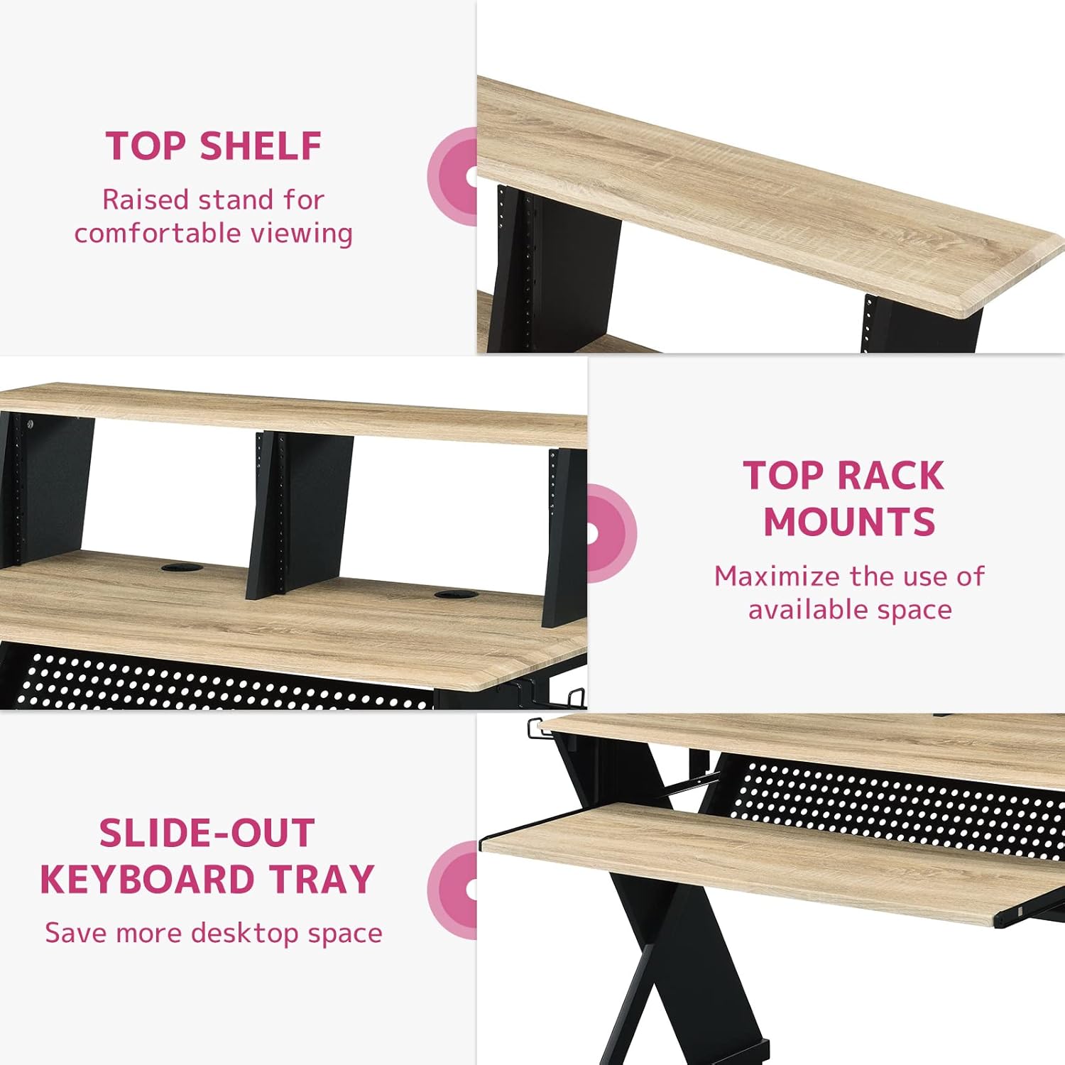 Acme Furniture Rectangular Music Desk Table with Earphone Rack, Natural and Black