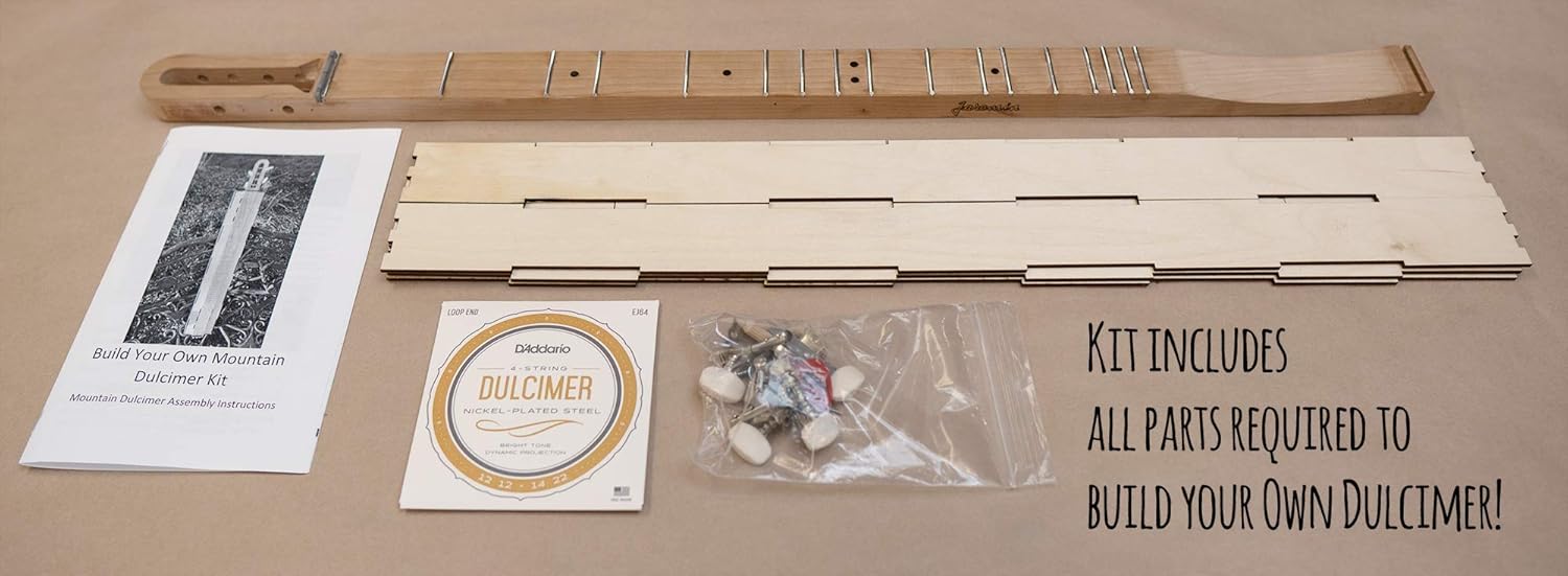 Mountain Dulcimer KIT All WOOD Build-it-Yourself 4-String Dulcimer with CHERRY neck. FUN and EASY to Build and PLAY! Great for Travel, GIFT, Group or Homeschool Activity - DIY Kit - Made in USA