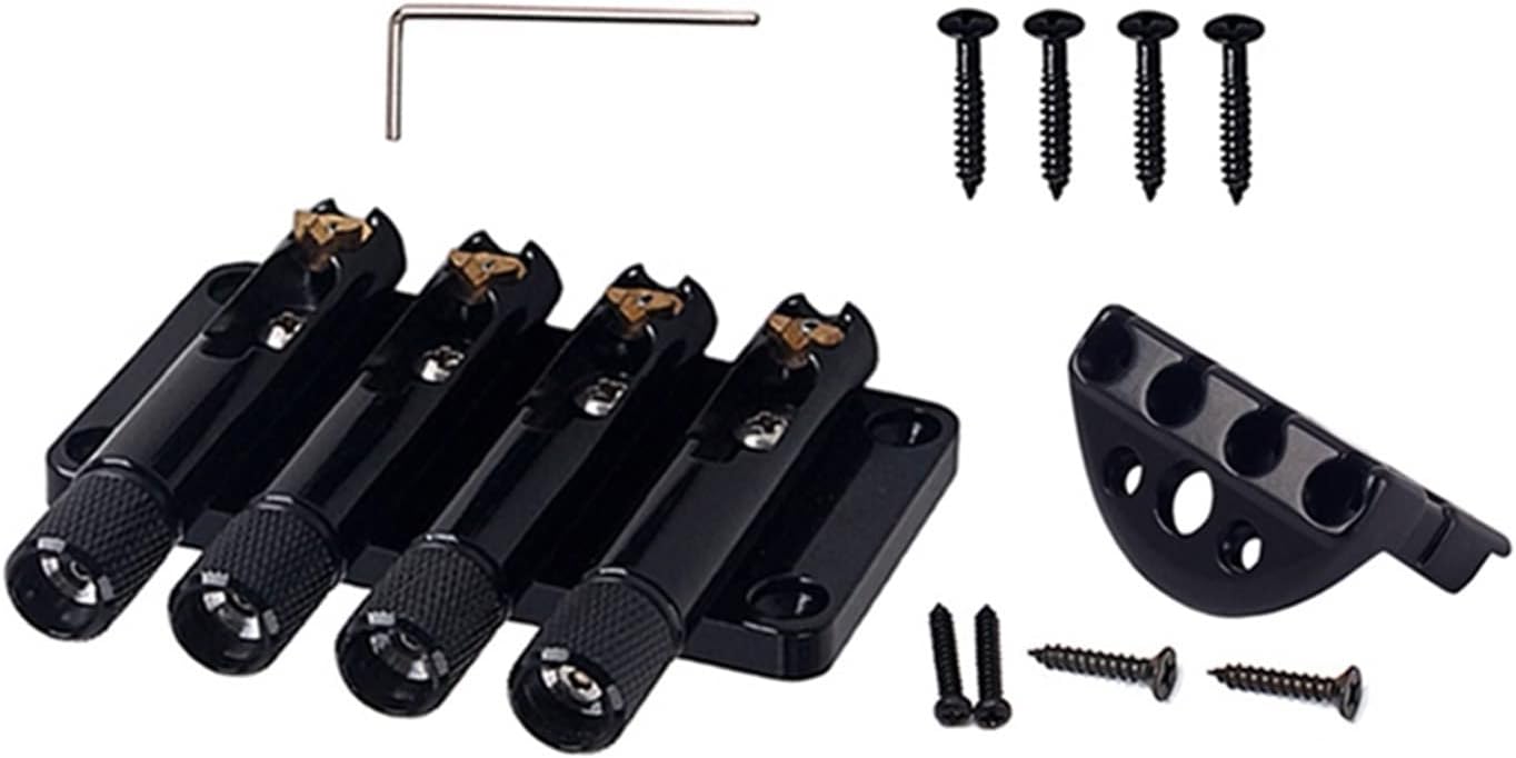 4 String Bass Guitar Bridge Headless Tailpiece with String Locks and Screws for Guitar Bass Electric Guitar Bridge