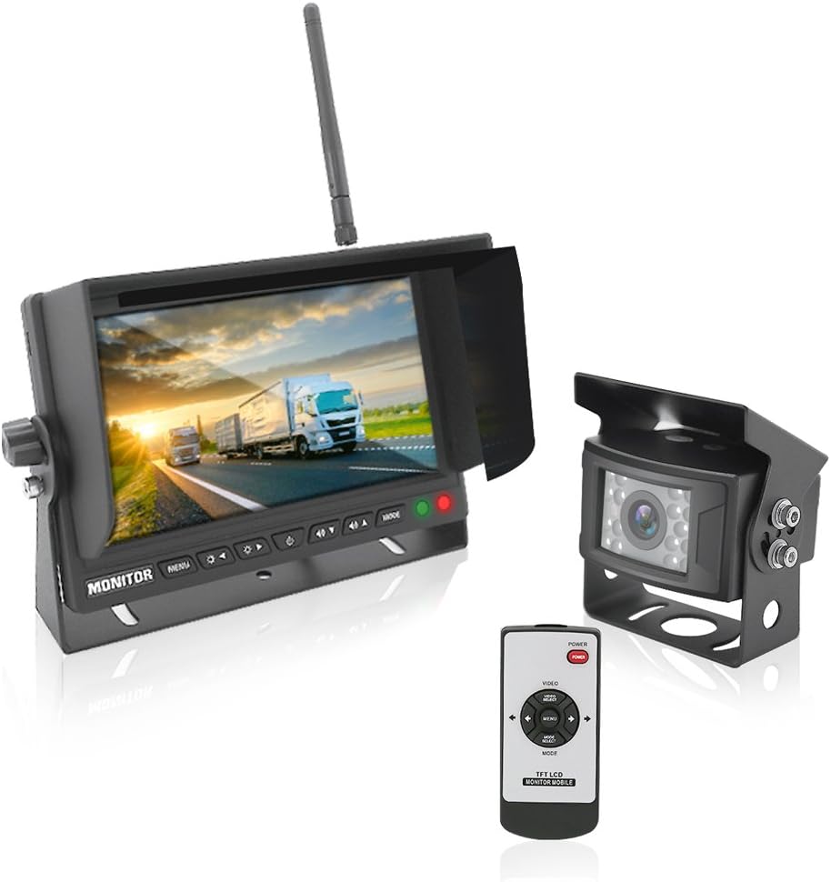 Pyle 7’’ Monitor Vehicle Safety System - Built in 2.4Ghz Antenna Wireless Video Transmitter & Receiver, Waterproof, Single Camera Connectivity with Night Vision, Use for Bus, Truck, Trailer or Van